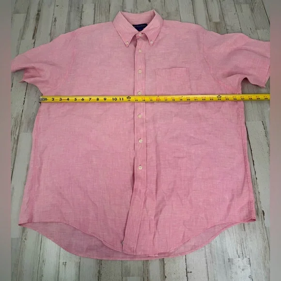 Brooks Brothers Button-Up Shirt Men XL Pink 100% Irish Linen Short Sleeve - Picture 4 of 9